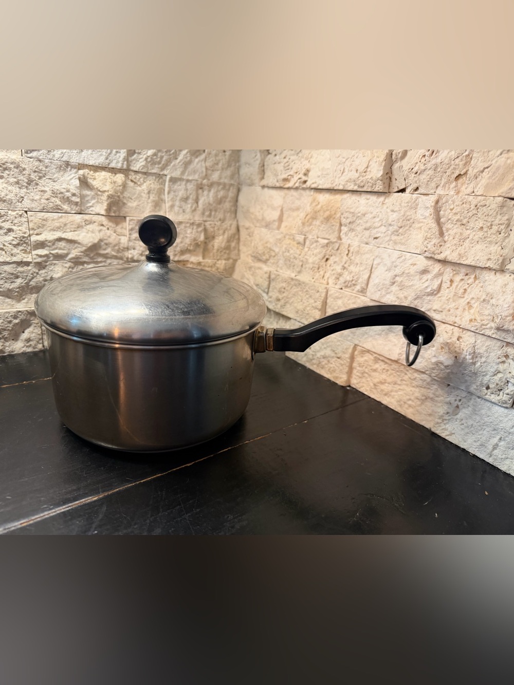 Vtg Farberware 2 Qt Stainless Steel Aluminum Clad Pan Pot w/lid SITS FLAT EUC